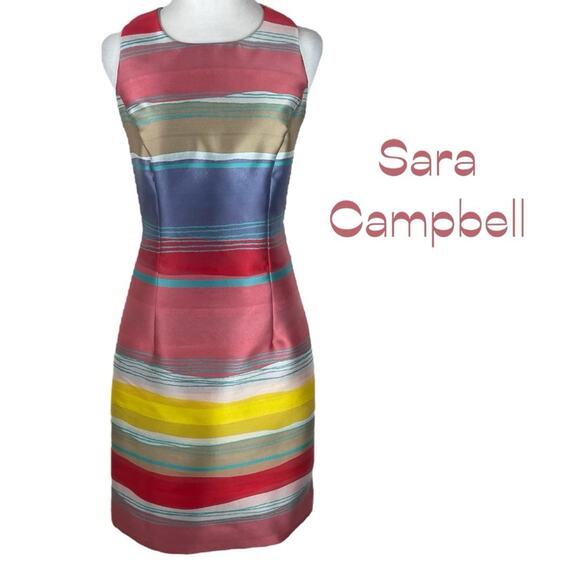 Sara Campbell Pink Red Teal Satin Striped Party Event Dress NWOT Size 6 - Picture 2 of 14